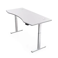 Hi5 Ez Electric Height Adjustable Standing Desk with ergonomic contoured Tabletop (59"x 31.5"/ 150 x 80cm) and dual motor lift system for Home Office Workstation (White Top/White Frame)