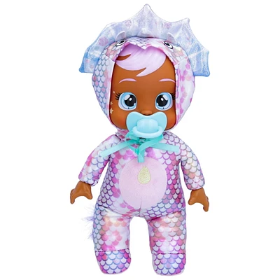 Cry Babies Tiny Cuddles Dinos Phoebe- 9" Baby Dolls, Cries Real Tears, Dinosaur Metallic Themed Pajamas