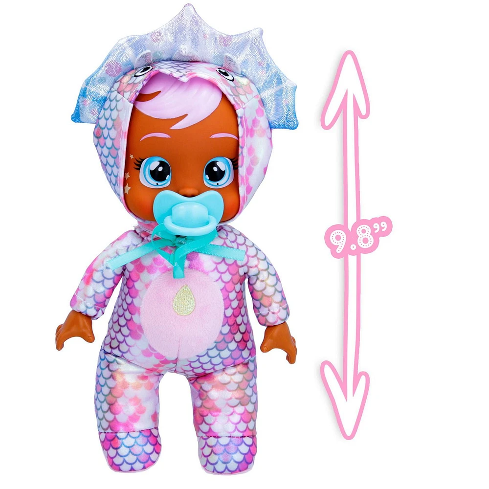 Cry Babies Tiny Cuddles Dinos Phoebe- 9" Baby Dolls, Cries Real Tears, Dinosaur Metallic Themed Pajamas