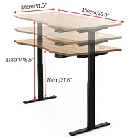 Hi5 Ez Electric Height Adjustable Standing Desk with ergonomic contoured Tabletop (59"x 31.5"/ 150 x 80cm) and dual motor lift system for Home Office Workstation (Oak Top/ Frame