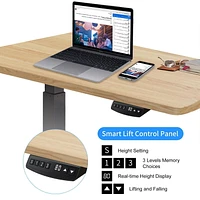 Hi5 Ez Electric Height Adjustable Standing Desk with ergonomic contoured Tabletop (59"x 31.5"/ 150 x 80cm) and dual motor lift system for Home Office Workstation (Oak Top/ Frame