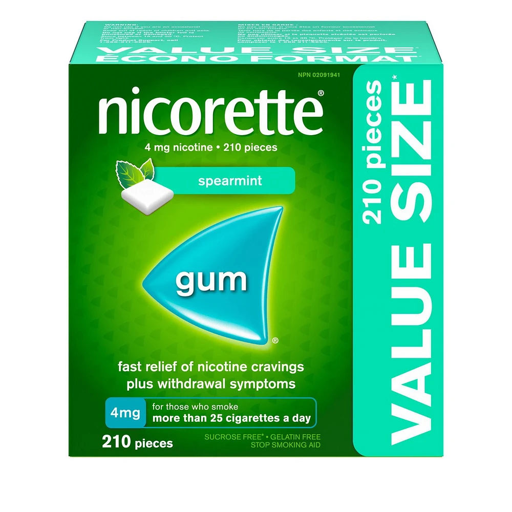 Nicorette Gum, Nicotine 4mg, Spearmint Flavour, Quit Smoking Aid and Smoking Cessation Aid, 210 Pieces