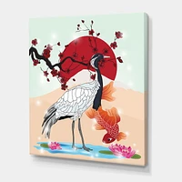 Designart Crane Bird and Koi Fish Canvas Wall Art