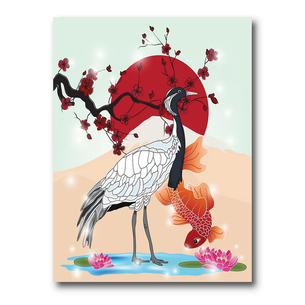 Designart Crane Bird and Koi Fish Canvas Wall Art