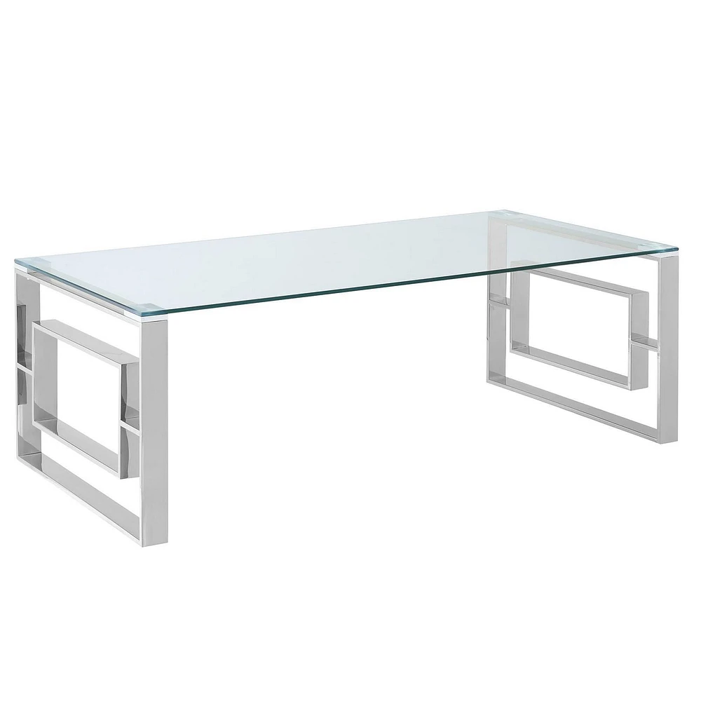 Contemporary Stainless Steel & Glass Coffee Table in Silver