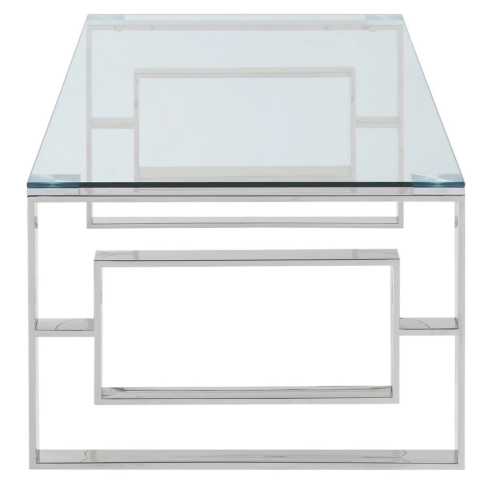 Contemporary Stainless Steel & Glass Coffee Table in Silver