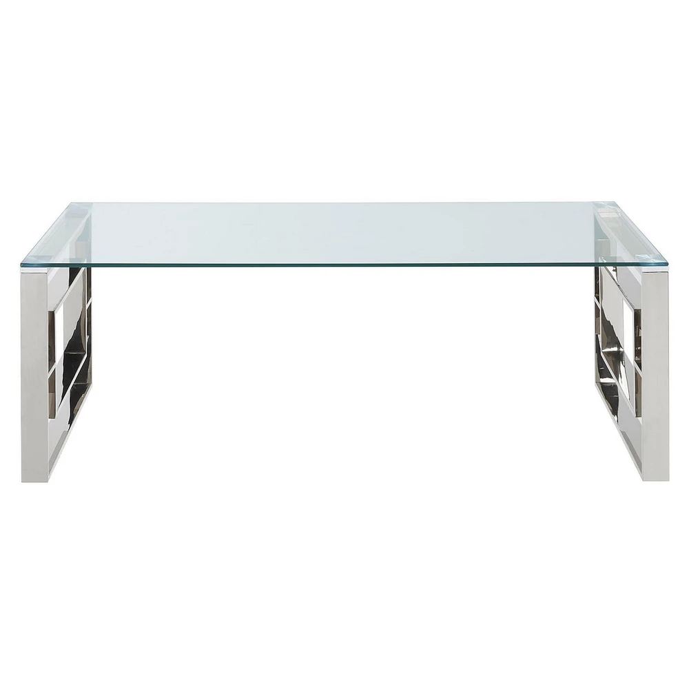 Contemporary Stainless Steel & Glass Coffee Table in Silver