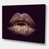 Designart Sexy Golden Metallized Female Lips III Canvas Wall Art