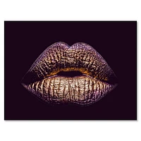 Designart Sexy Golden Metallized Female Lips III Canvas Wall Art