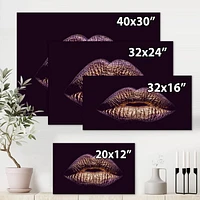 Designart Sexy Golden Metallized Female Lips III Canvas Wall Art