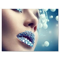 Designart Close-Up Of Gems On Woman Lips Canvas Wall Art