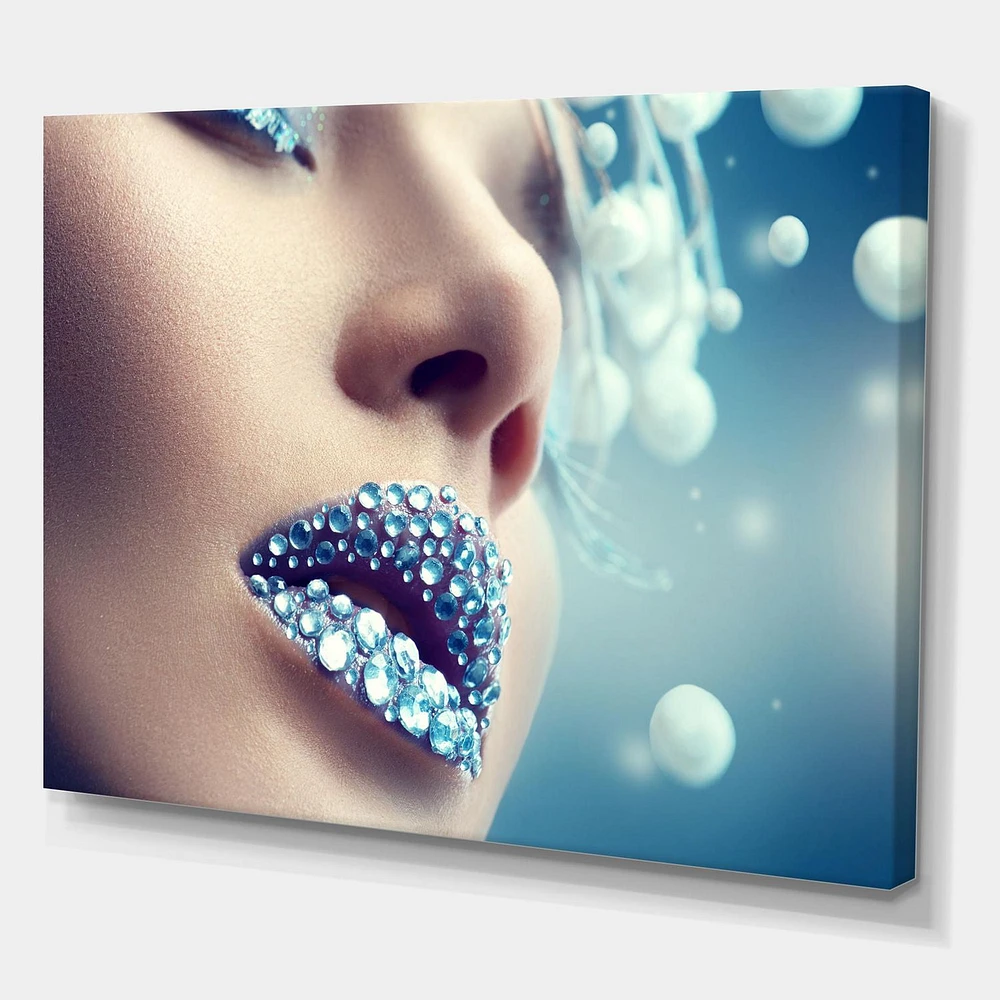 Designart Close-Up Of Gems On Woman Lips Canvas Wall Art