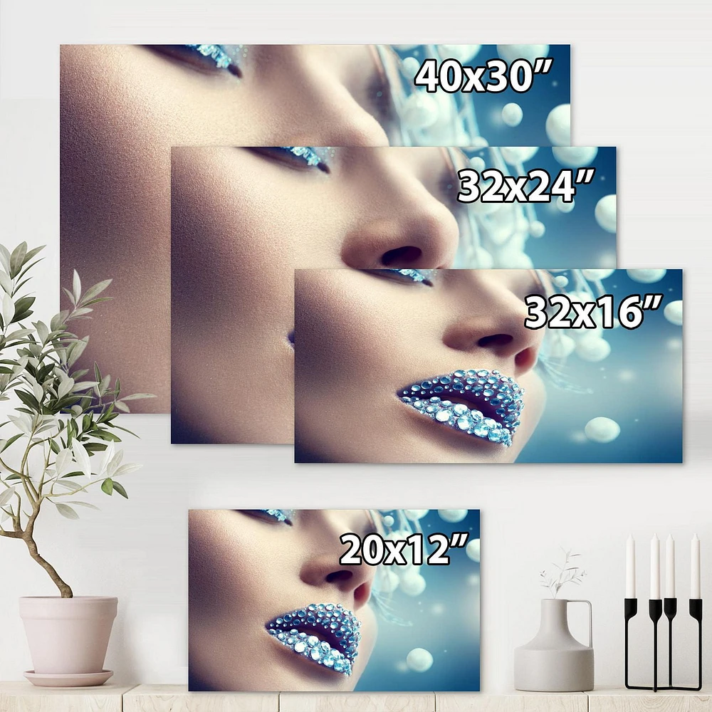 Designart Close-Up Of Gems On Woman Lips Canvas Wall Art