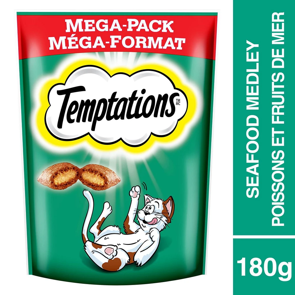 Temptations Seafood Medley Flavour Soft & Crunchy Adult Cat Treats, 180g