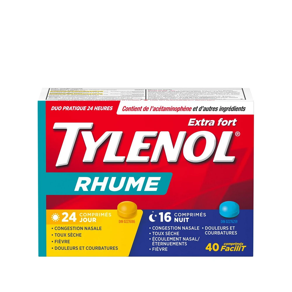 Tylenol Extra Strength Cold eZ Tabs, Relieves Cold symptoms, Daytime & Nighttime, Convenience Pack, 40 Count