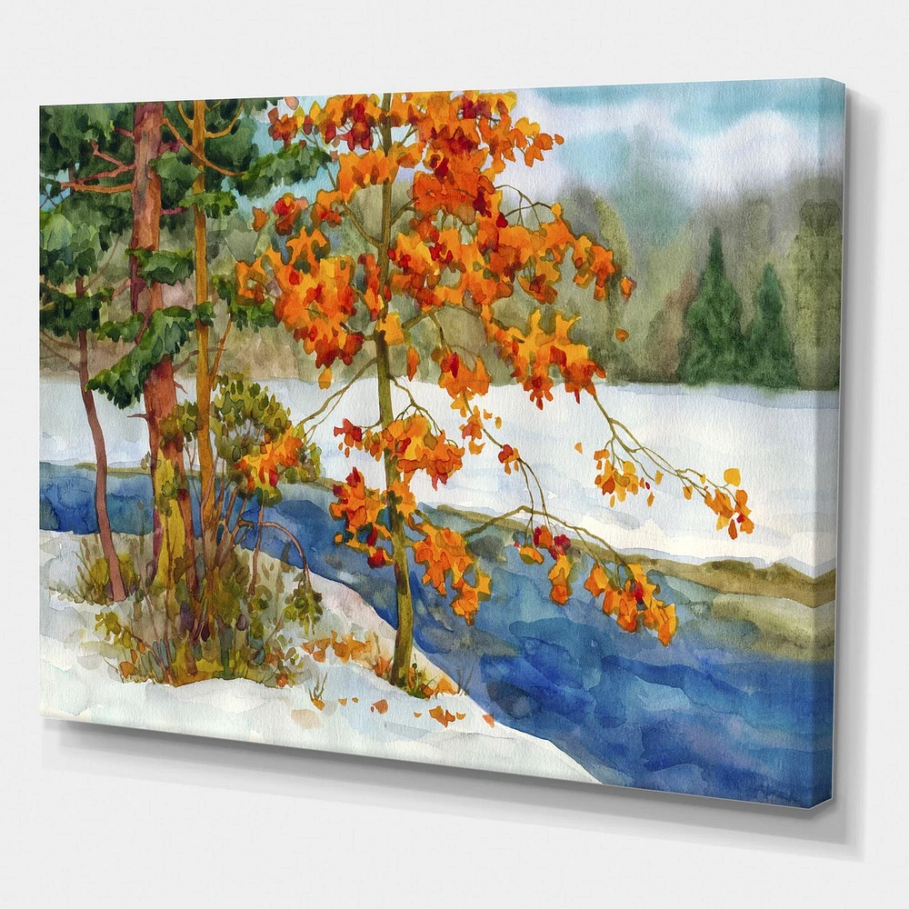 Designart Stream In The Winter Forest I Canvas Wall Art