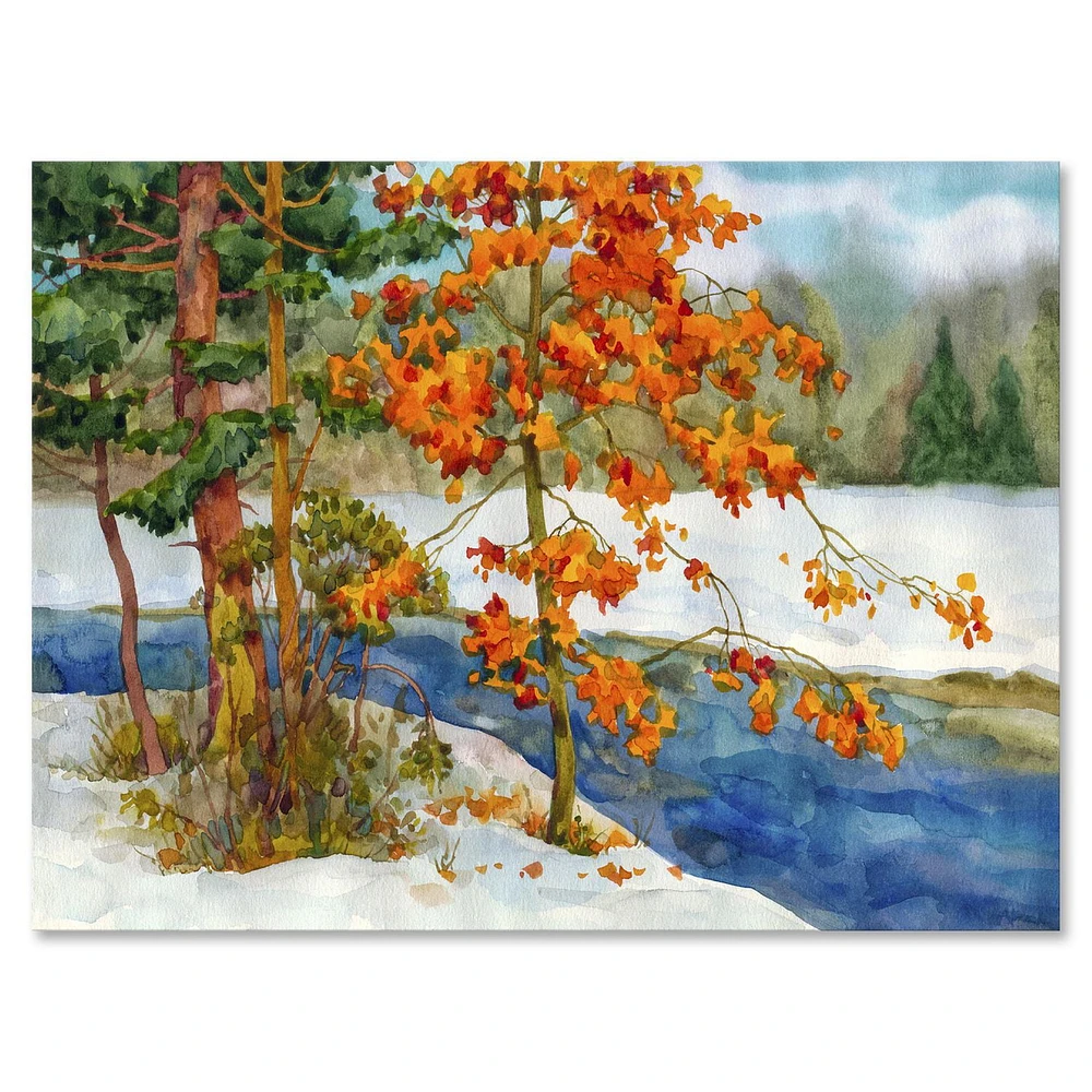 Designart Stream In The Winter Forest I Canvas Wall Art