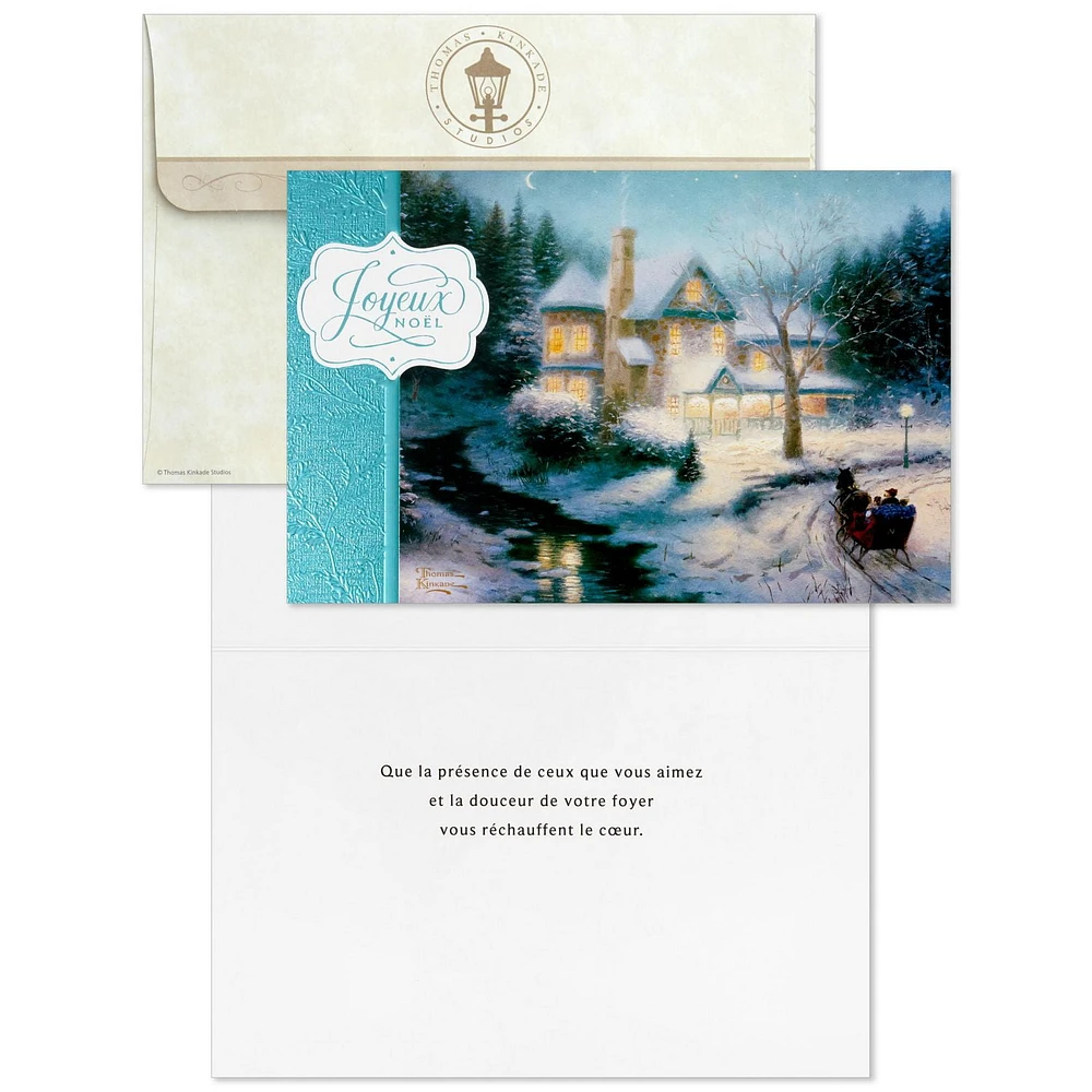 Connections from Hallmark Thomas Kinkade Moonlight Sleigh Ride French-Language Boxed Christmas Cards, Pack of 20