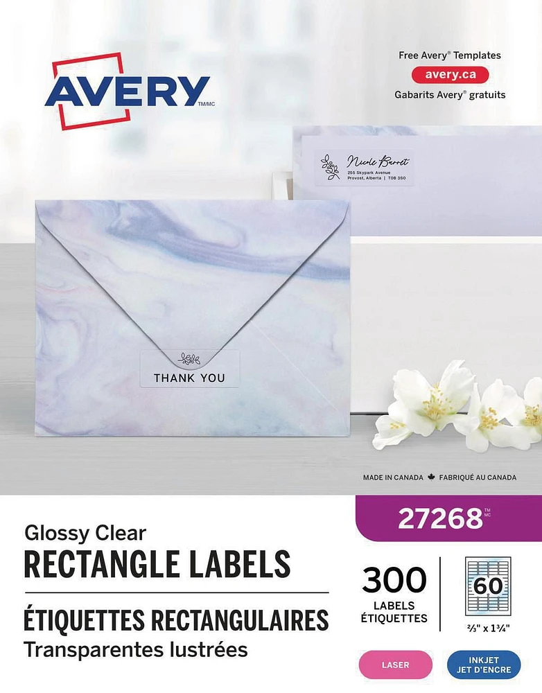 Avery® Rectangle Clear Labels with Easy Peel®, ⅔" x 1¾", Permanent Adhesive, for Laser/Inkjet Printers, 2/3" X 1-3/4"