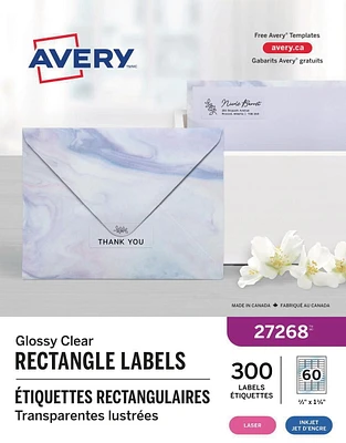 Avery® Rectangle Clear Labels with Easy Peel®, ⅔" x 1¾", Permanent Adhesive, for Laser/Inkjet Printers, 2/3" X 1-3/4"