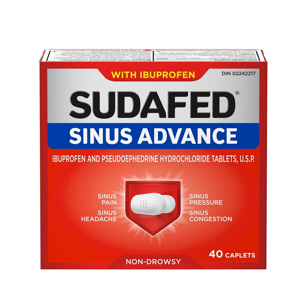 Sudafed Sinus Advance Caplets,  Relieves Sinus Congestion & other Sinus symptoms, 40 Count