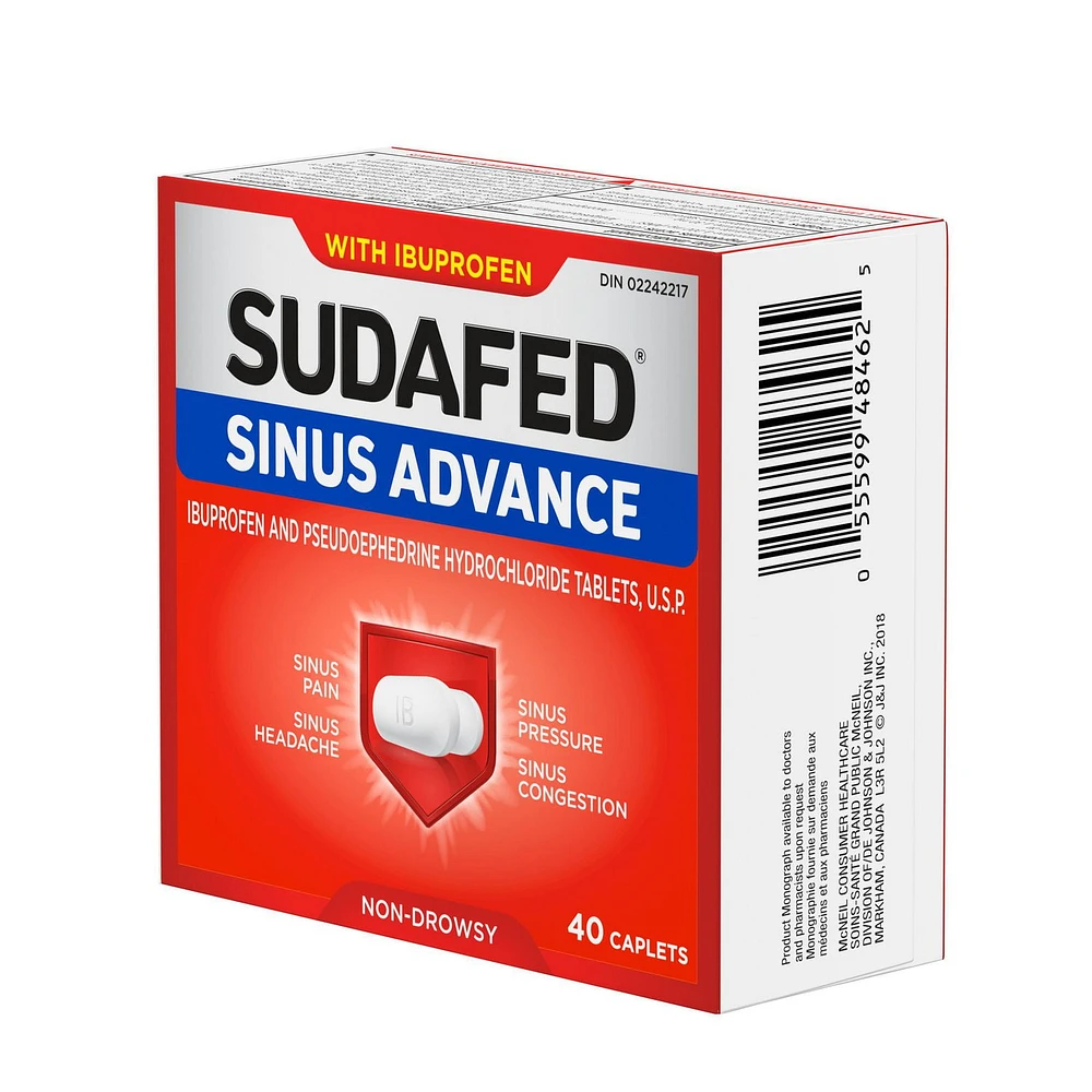 Sudafed Sinus Advance Caplets,  Relieves Sinus Congestion & other Sinus symptoms, 40 Count