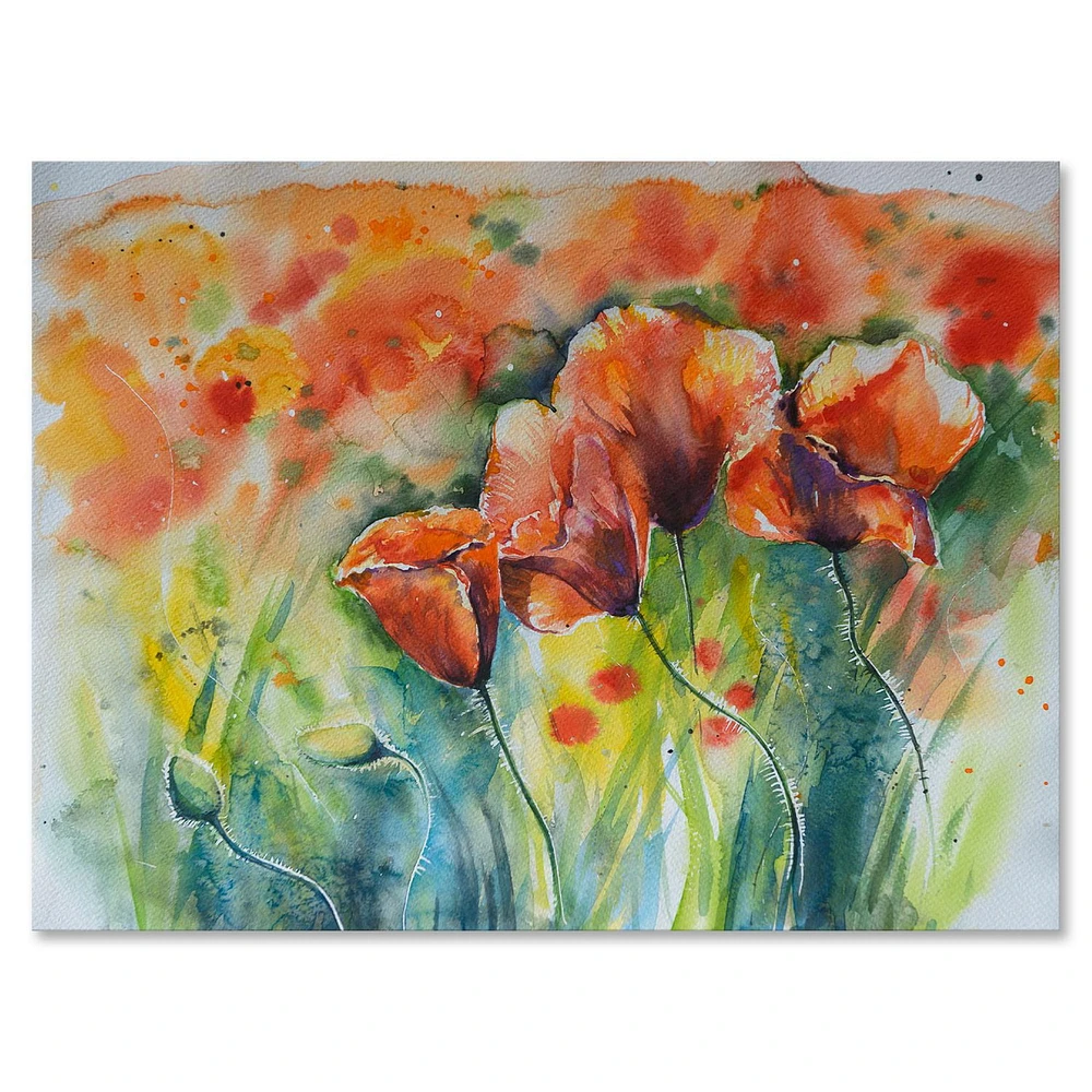 Designart Red Blossoming Poppies V Canvas Wall Art