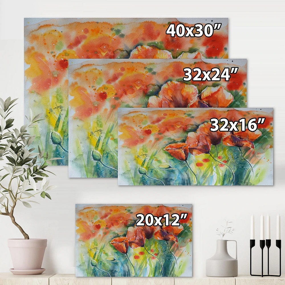 Designart Red Blossoming Poppies V Canvas Wall Art