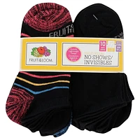 Fruit of the Loom Girls No Show Socks - 10 Pack - Size 10.5-4