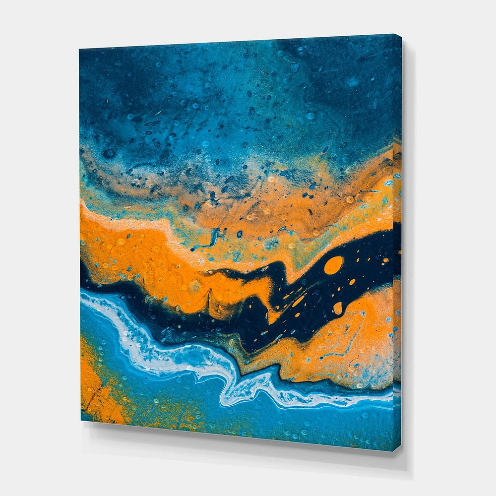 Designart Abstract Marble Composition In Blue and Orange IV Canvas Wall Art