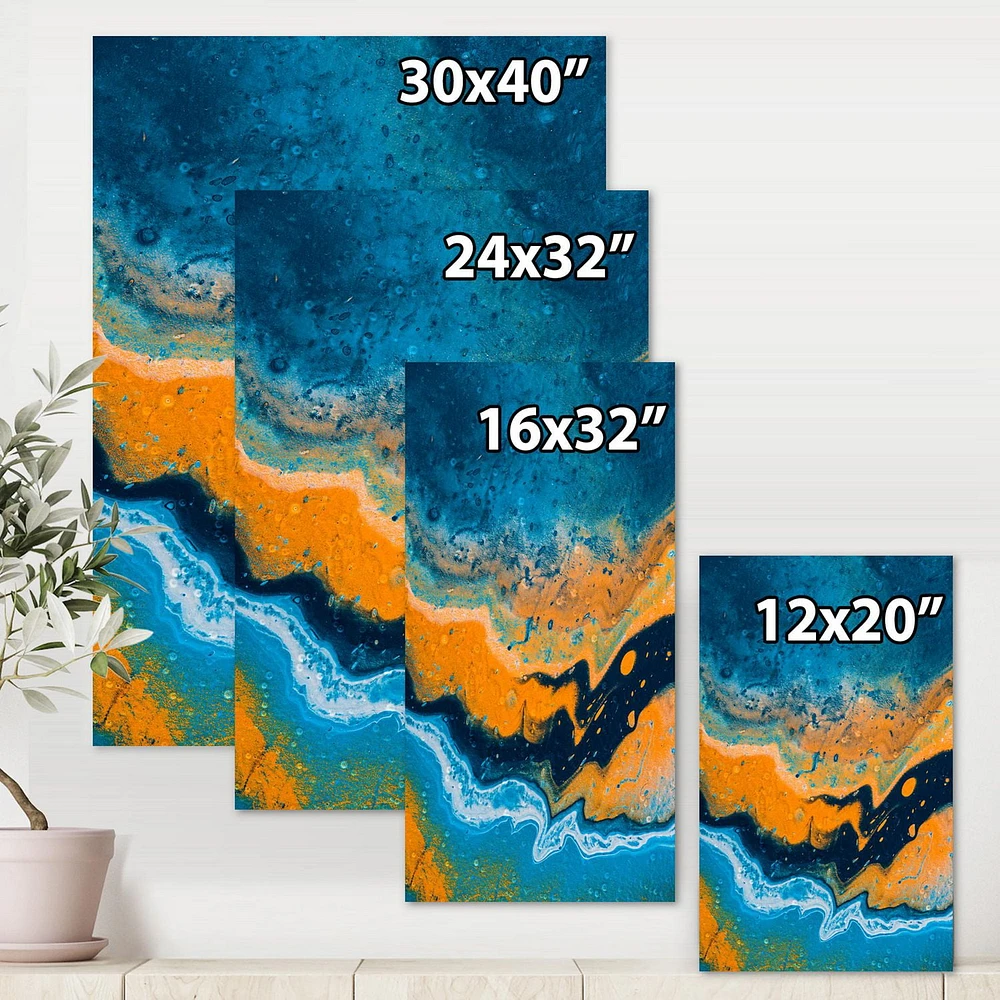 Designart Abstract Marble Composition In Blue and Orange IV Canvas Wall Art