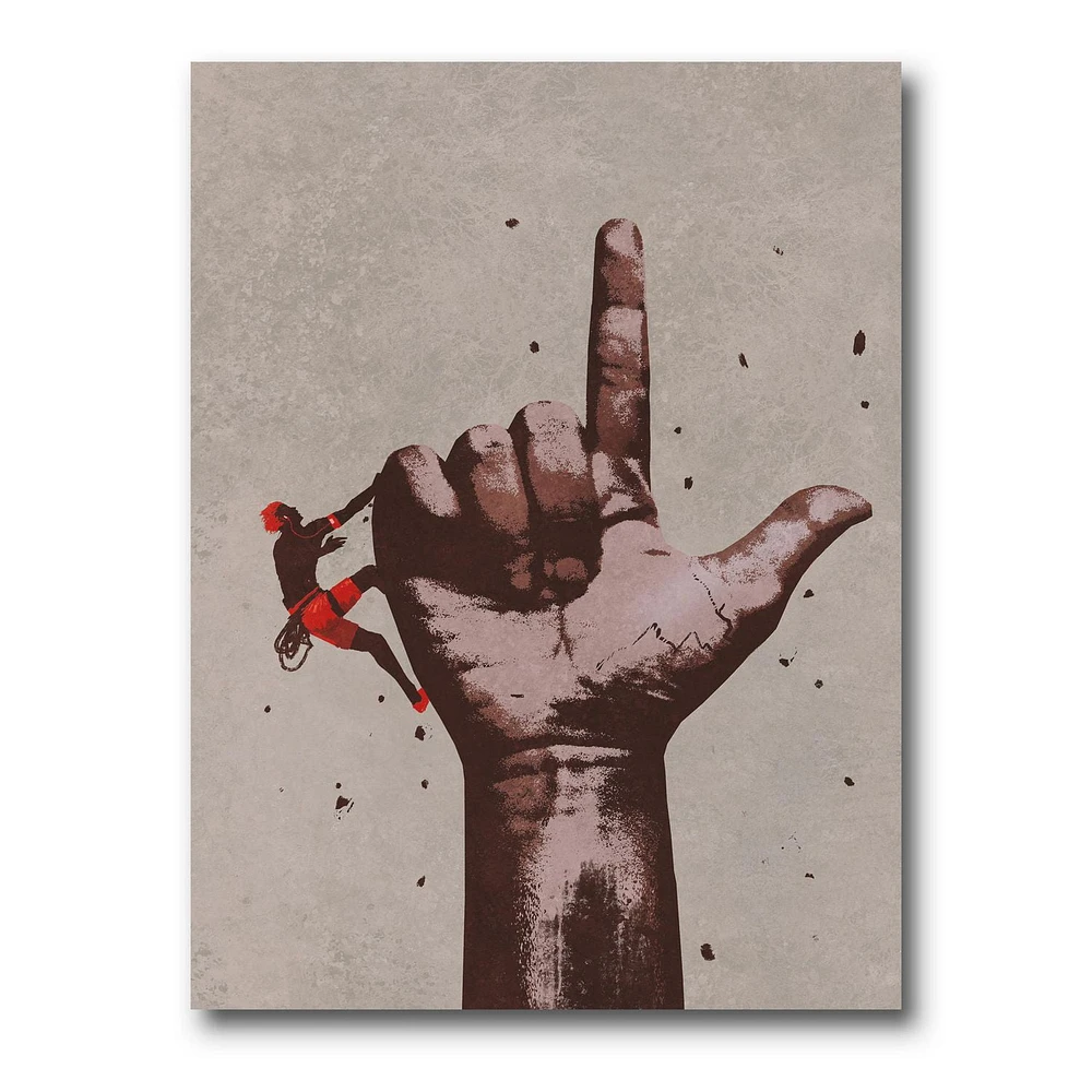 Designart Finger Pointing Up Sign With Climber Canvas Wall Art