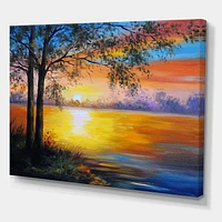 Designart Evening Tree Near The Lake Canvas Wall Art