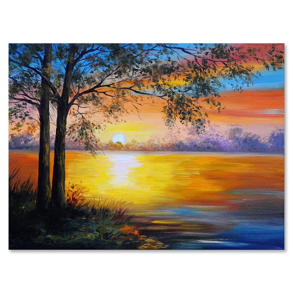 Designart Evening Tree Near The Lake Canvas Wall Art