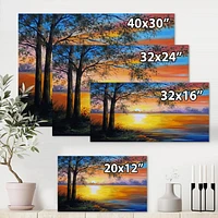 Designart Evening Tree Near The Lake Canvas Wall Art