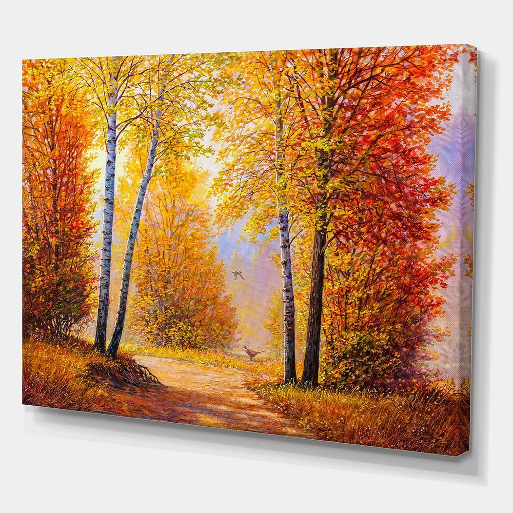 Designart Morning Sunlight Through The Autumn Trees Canvas Wall Art