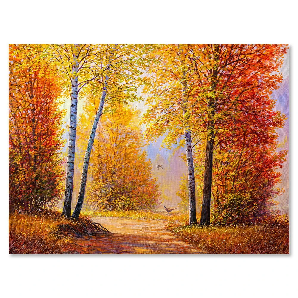 Designart Morning Sunlight Through The Autumn Trees Canvas Wall Art