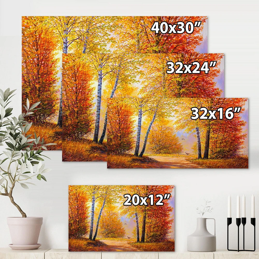 Designart Morning Sunlight Through The Autumn Trees Canvas Wall Art