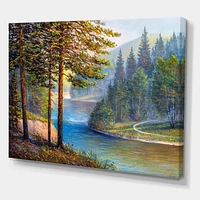 Designart Morning Sunlight Through The Pine & Fir Forest Canvas Wall Art