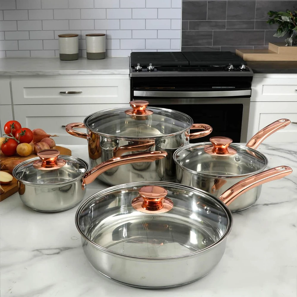 Gibson Anston 8 Piece Stainless Steel Cookware Set, Mirror Polish