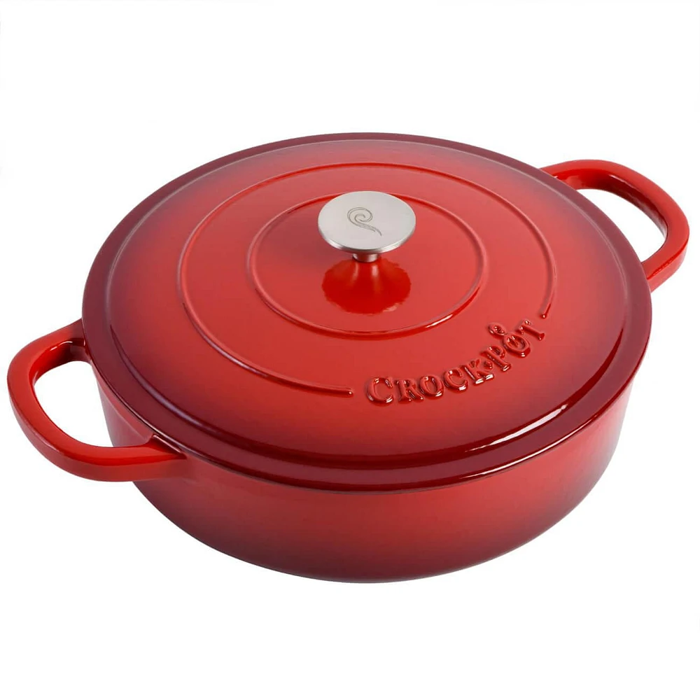 Crock-Pot Artisan 5 Qt Enameled Cast Iron Braiser Pan W/Lid, Scarlet Red, Round