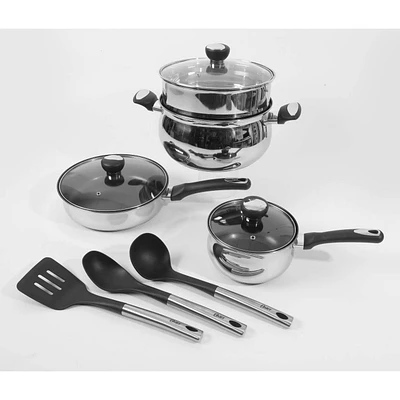 Oster Baldwyn 10 Piece Stainless Steel Cookware Set w/ Kitchen Tools