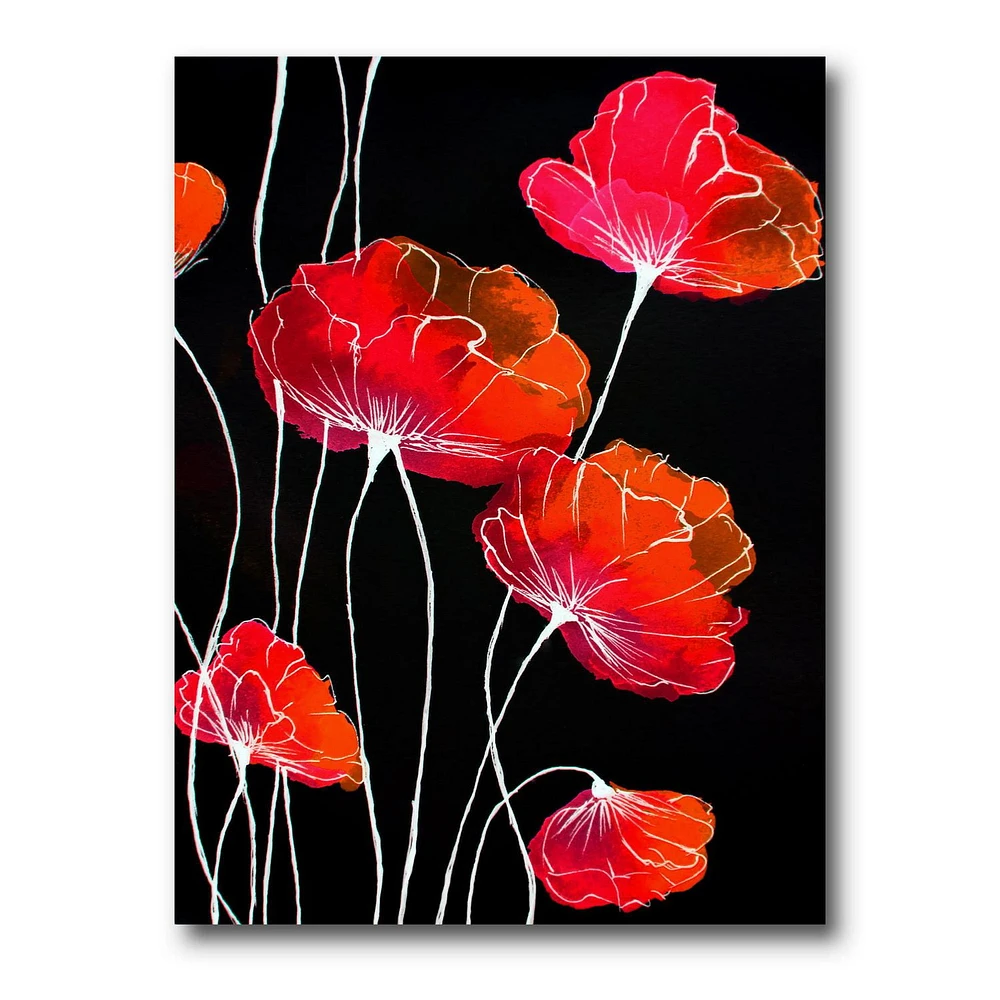 Designart Abstract Red Flower Detail On Black II Canvas Wall Art