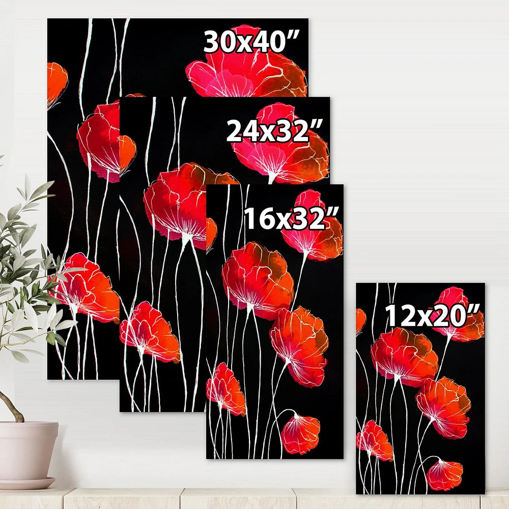 Designart Abstract Red Flower Detail On Black II Canvas Wall Art