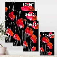 Designart Abstract Red Flower Detail On Black II Canvas Wall Art