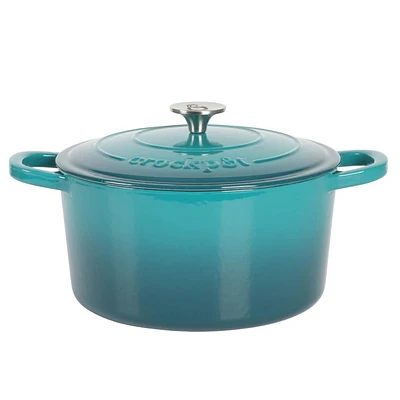 Crock-Pot Artisan Faitout en fonte émaillée avec couvercle, 7 Qt, bleu sarcelle ombré, rond