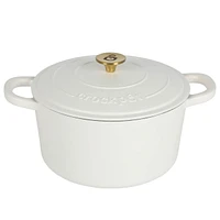 Crock-Pot Artisan 5 Qt Enameled Cast Iron Dutch Oven w/Lid & SS Gold Knob, Matte Linen, Round