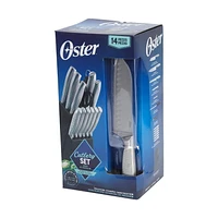 Oster Edgefield 14 Piece Cutlery Set W/Wood Block - Black - Brushed