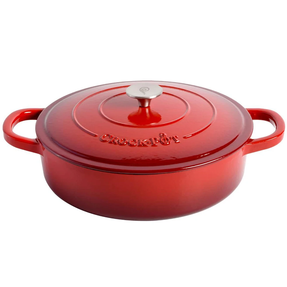 Crock-Pot Artisan 5 Qt Enameled Cast Iron Braiser Pan W/Lid, Scarlet Red, Round