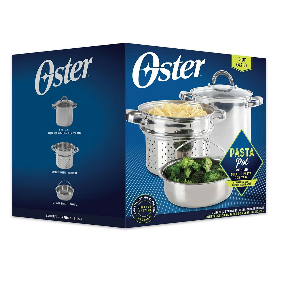 Oster Sangerfield 5 Qt SS Pasta Pot Set W/ Steamer, Basket & Lid